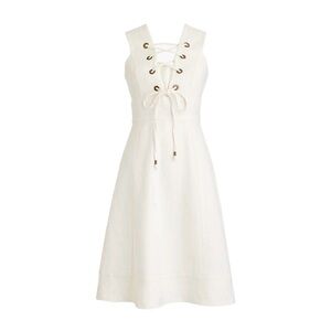 J. Crew 100% Linen Lace-Up Dress In Structured Linen Pff White Size 2